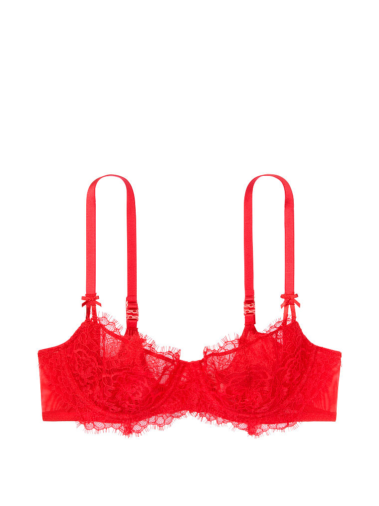 Victoria's Secret Lipstick Red Dream Angels Wicked Unlined Sheer Mesh & Bow  Balconette Bra Size 34DDD NWT 