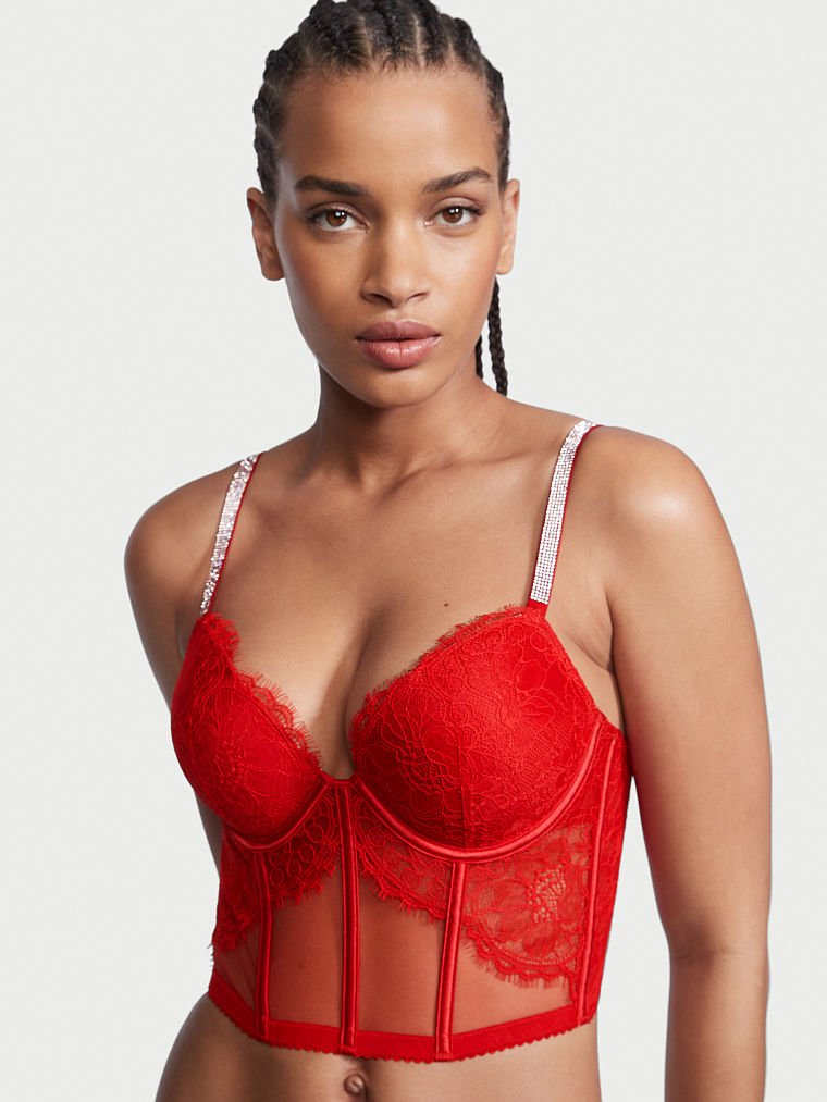 Victoria Secret Red T-Shirt Push-Up Full Coverage Bra With Sparkle