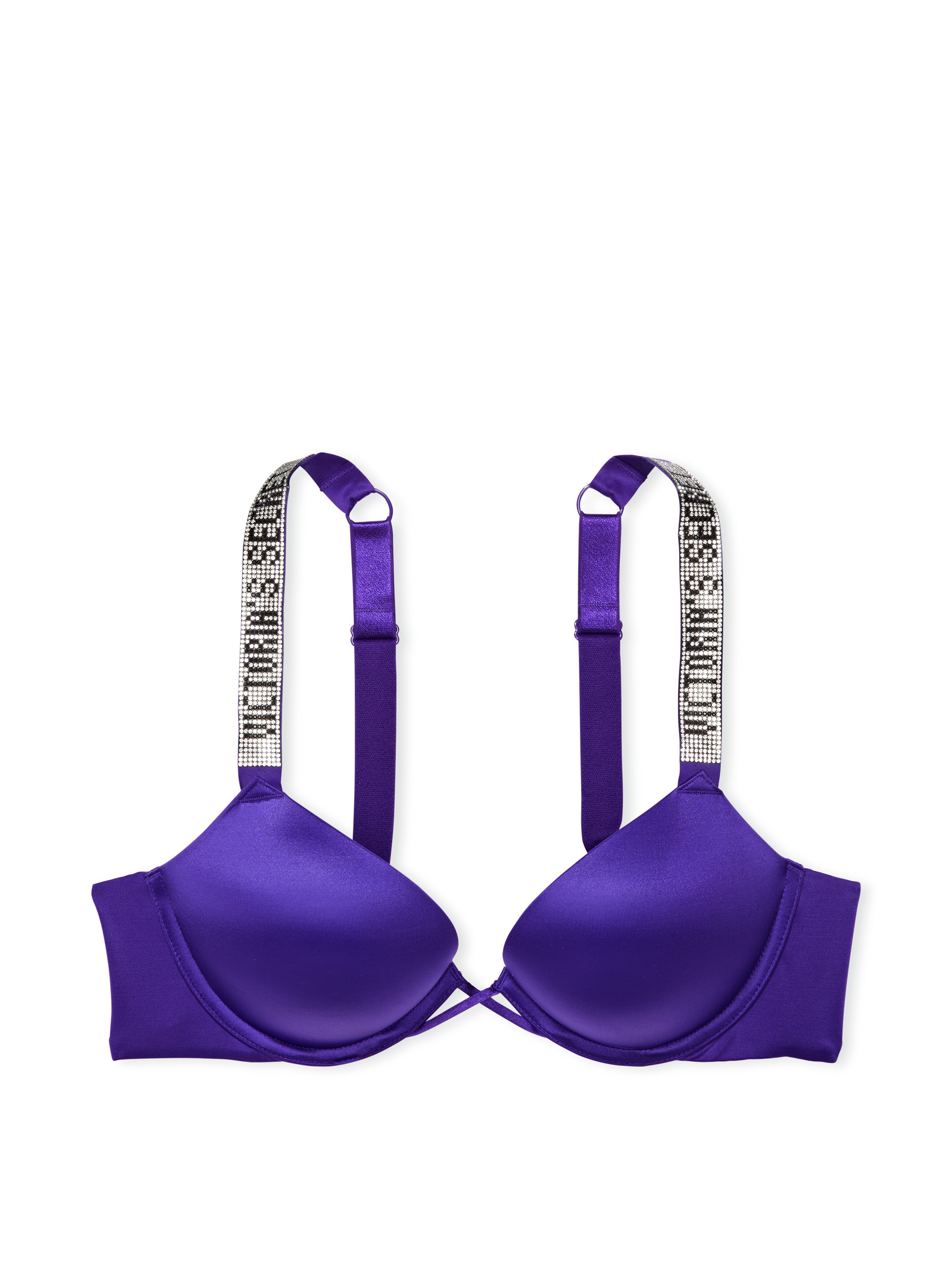 Victoria's Secret Bombshell Push Up Bra 4 piece Set Fishnet Purple  Stockings