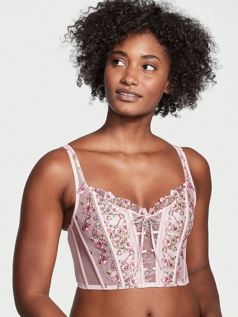 Buy Unlined Floral Heart Embroidery Corset Top in Jeddah