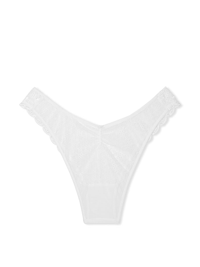 White ruched lace Brazilian panty, Panties