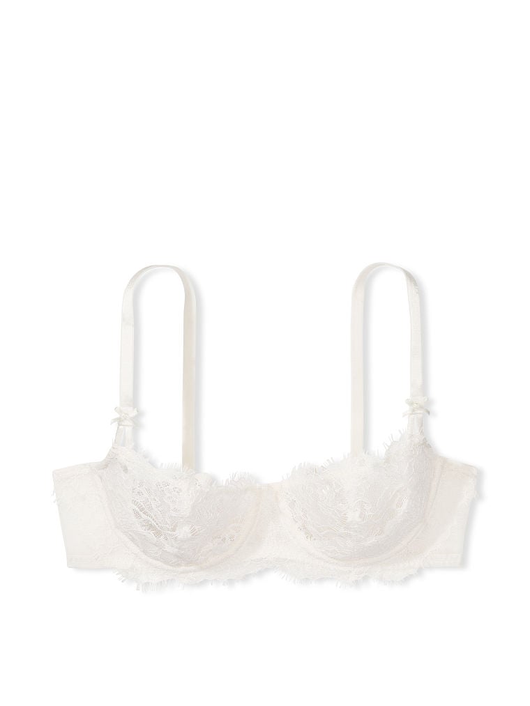 Angelic white lace sheer balconette bra with wire - Depop