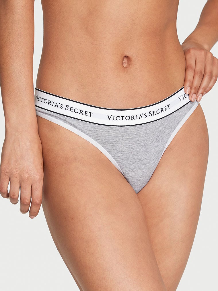 NEW Victorias Secret Cotton Signature Band Heart Logo High Leg Brief Panty M