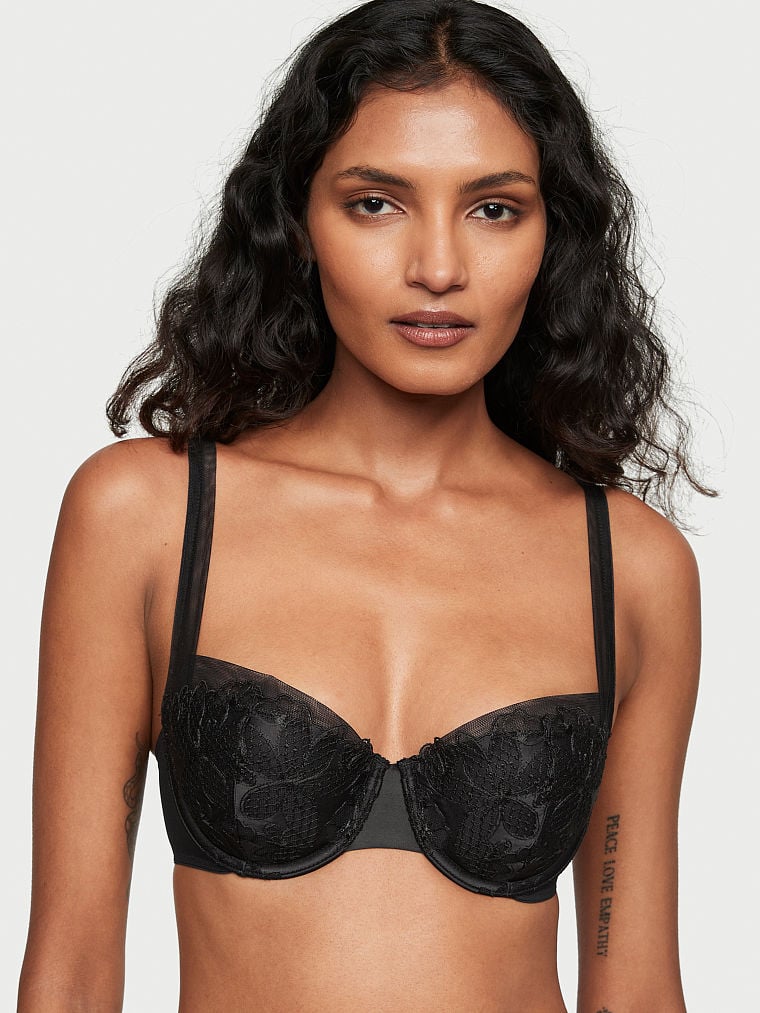 Buy Satin Floral Embroidery Lightly Lined Balconette Bra in Jeddah