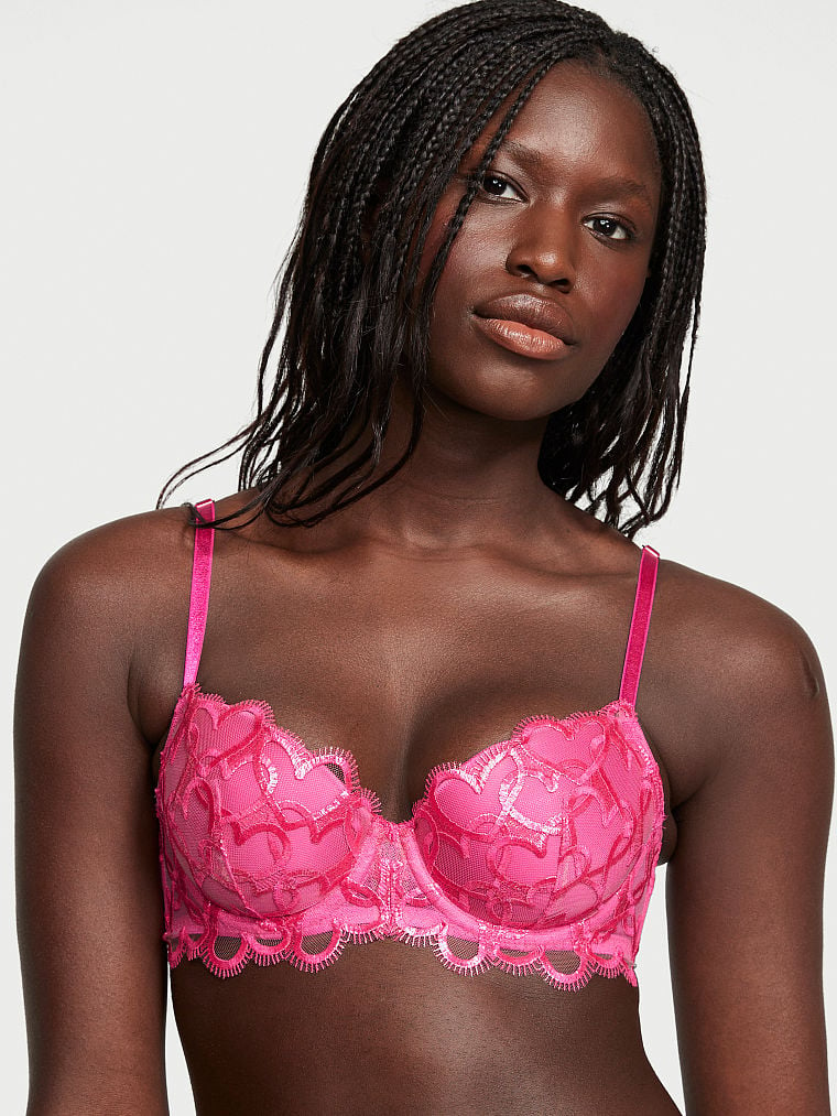 Buy Shimmer Heart Embroidery Lightly Lined Demi Bra in Jeddah