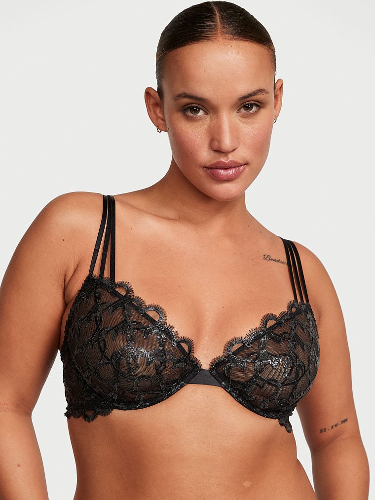 Shimmer Heart Embroidery Lightly Lined Demi Bra