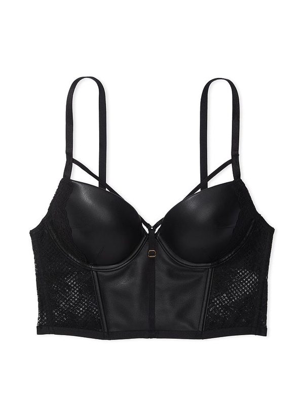 Spaghetti Straps Push Up Faux Leather Bustier Crop Top Bra