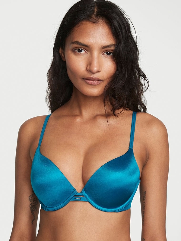 Victoria’s Secret Very Sexy Push Up/Pigeonnant Bra 32D Teal Lace Bling EUC