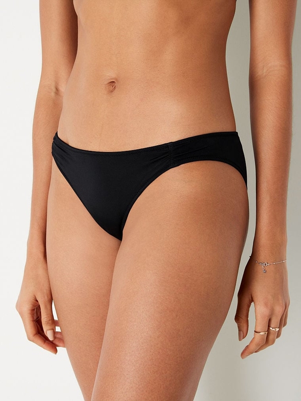 Solid Black Ruched Brazilian Hipster Bottom