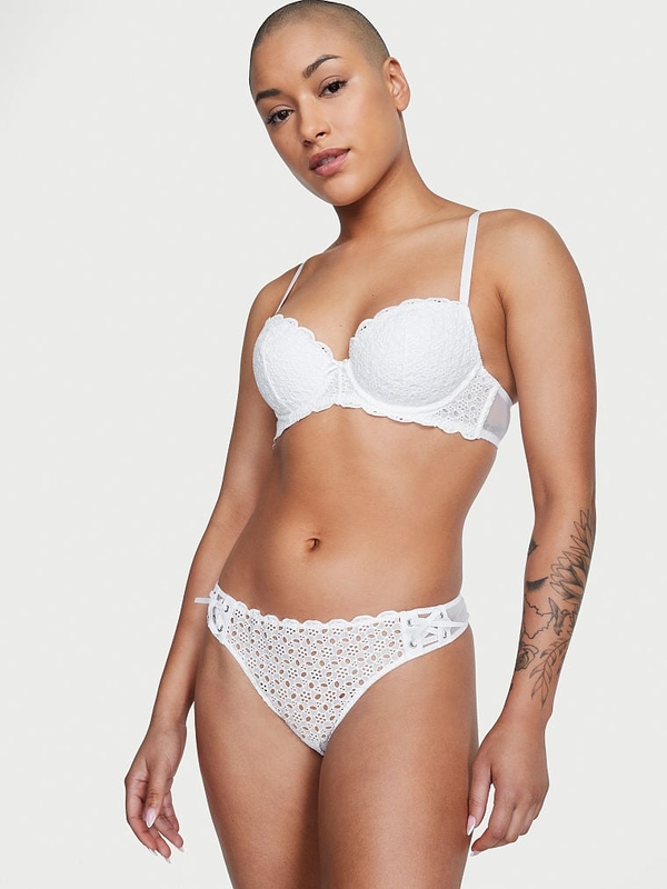Ribbed Floral Triangle Bra & Thong/Briefs Set - White – Lounge