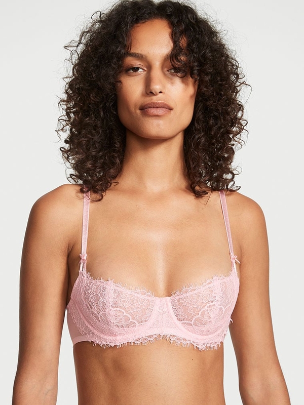 Victoria's Secret Angel Pink And Black Lightly Lined Demi Lace Unlined  Balcony Bra