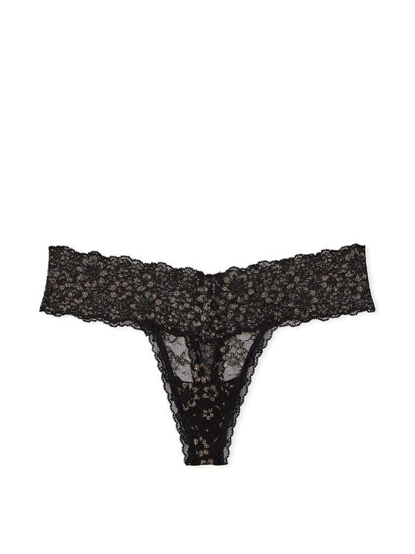 Shimmer Lace-Trim No-Show Thong Panty