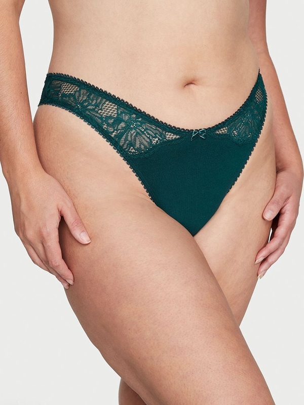 Buy Stretch Cotton Lace-Trim High-Leg Scoop Thong Panty in Jeddah
