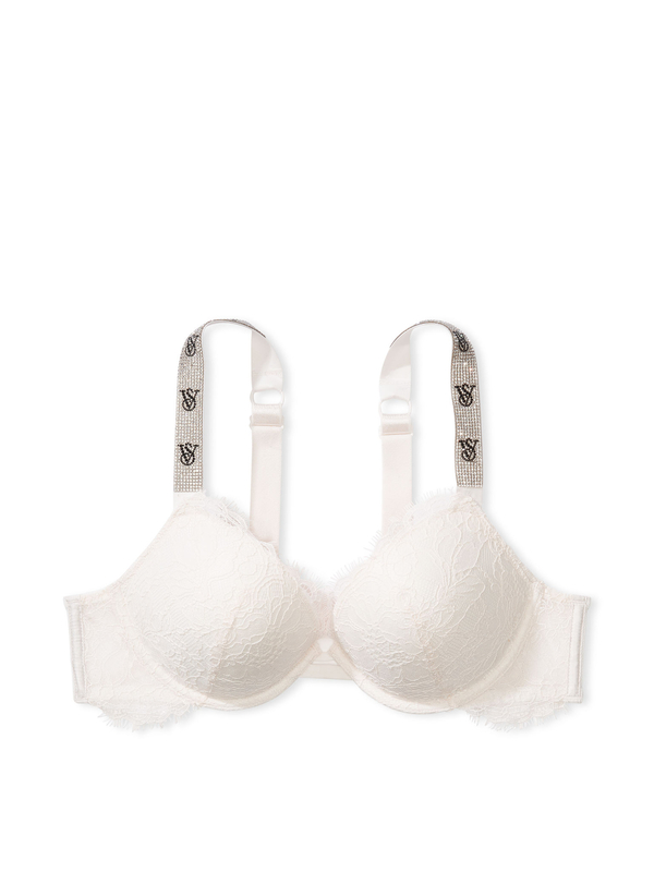 New Look White Floral Lace Diamante Push Up Bra