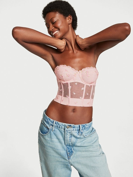 Buy Floral Embroidery Strapless Corset Top in Jeddah
