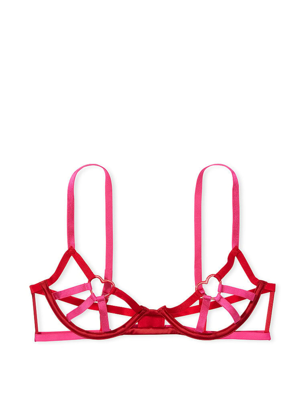 Victorias Secret VERY SEXY Strappy Embroidered Open Cup Balconette Bra Set  Red