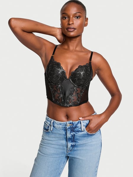 Buy Unlined Floral Heart Embroidery Corset Top in Jeddah